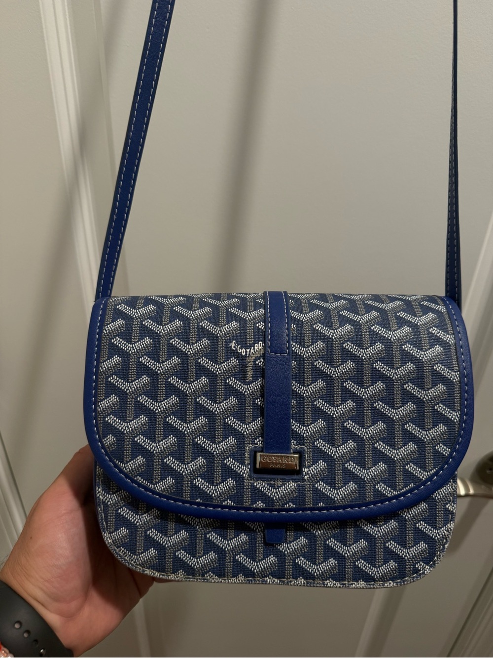 Goyard Navy Patterned Crossbody Bag with Blue Trim